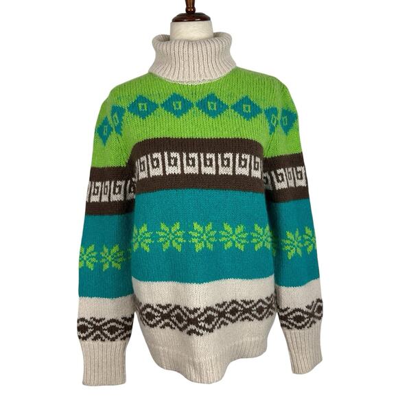 Vintage Old Navy Sweater Women XL Fair Isle Alpaca Wool Turtleneck Chunky Ski - Picture 1 of 12